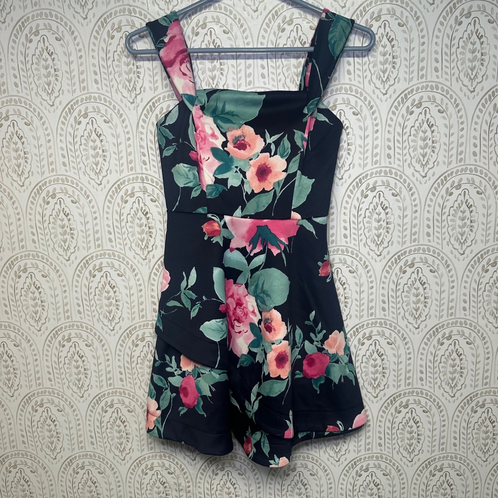 Speechless Black Floral Print Square Neck Fit Flare Mini‎ Dress Size S